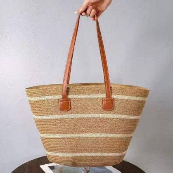 Hand Woven Straw Beach Women's Tote Bag Vintage Hollow Basket Rattan Handbag Holiday